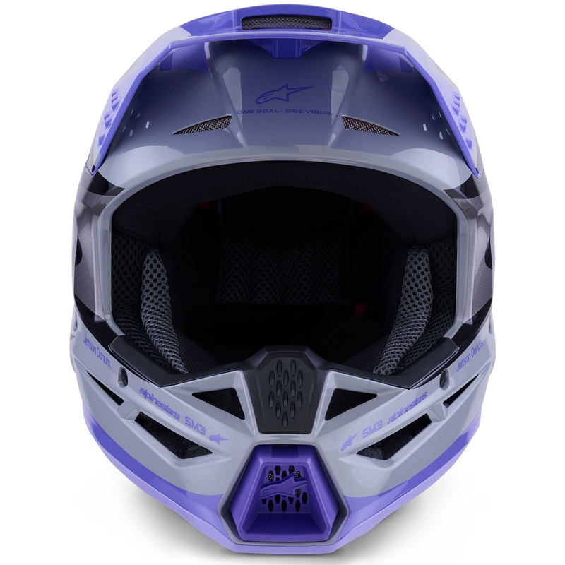 Alpinestars S-M3 motokroso šalmas JETT LAWRENCE pilkai violetinės ir juodos spalvos