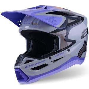 Alpinestars S-M3 motokroso šalmas JETT LAWRENCE pilkai violetinės ir juodos spalvos