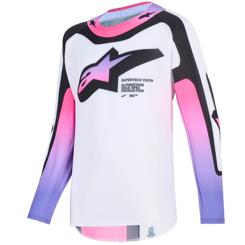 Alpinestars Supertech Vista Jaunimo motokroso marškinėliai balta-violetinė-juoda