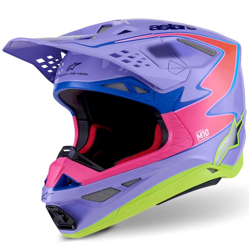 Motokroso šalmas Alpinestars S-M10 JETT LAWRENCE R01 violetinė-fluo rožinė-fluo geltona