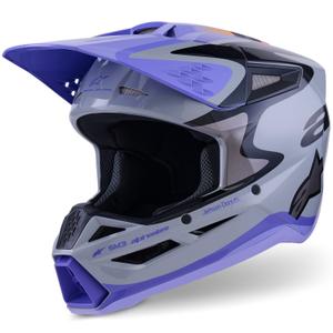 Vaikiškas motokroso šalmas Alpinestars S-M3 edition JETT LAWRENCE pilkai violetinės-juodos spalvos