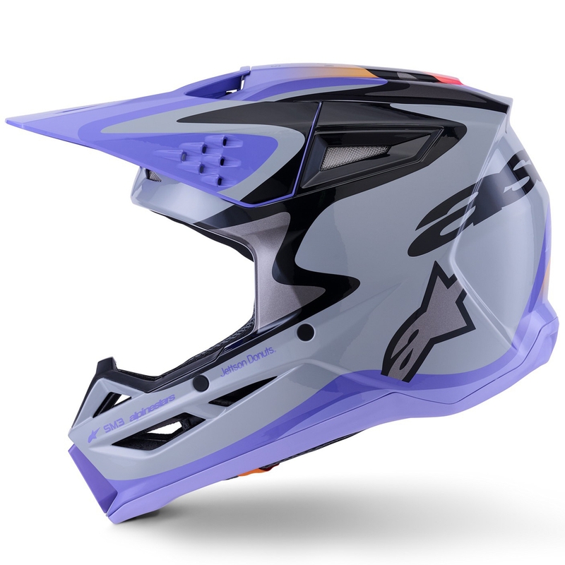 Vaikiškas motokroso šalmas Alpinestars S-M3 edition JETT LAWRENCE pilkai violetinės-juodos spalvos