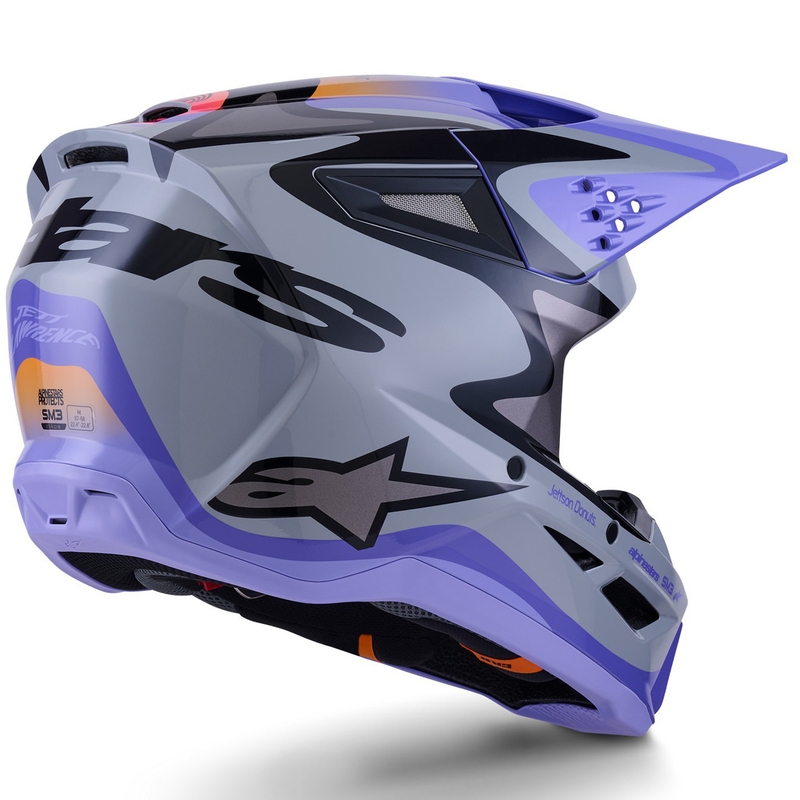 Vaikiškas motokroso šalmas Alpinestars S-M3 edition JETT LAWRENCE pilkai violetinės-juodos spalvos
