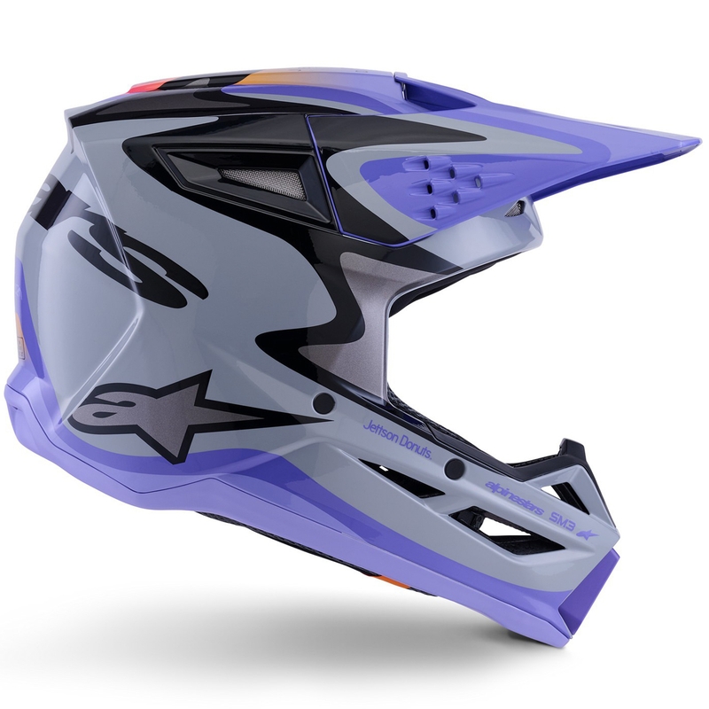 Vaikiškas motokroso šalmas Alpinestars S-M3 edition JETT LAWRENCE pilkai violetinės-juodos spalvos