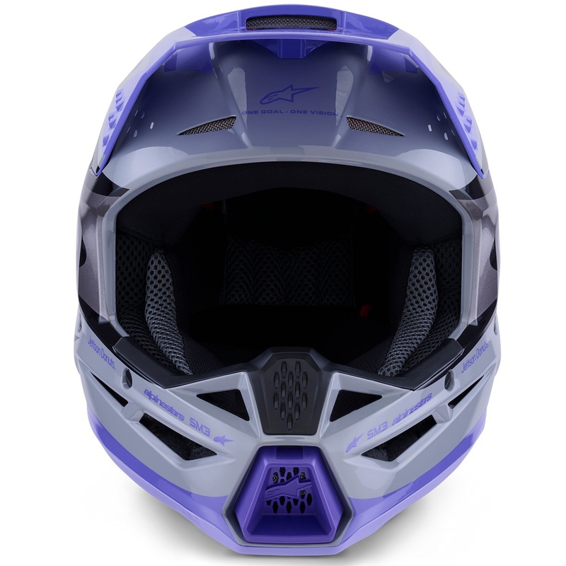 Vaikiškas motokroso šalmas Alpinestars S-M3 edition JETT LAWRENCE pilkai violetinės-juodos spalvos