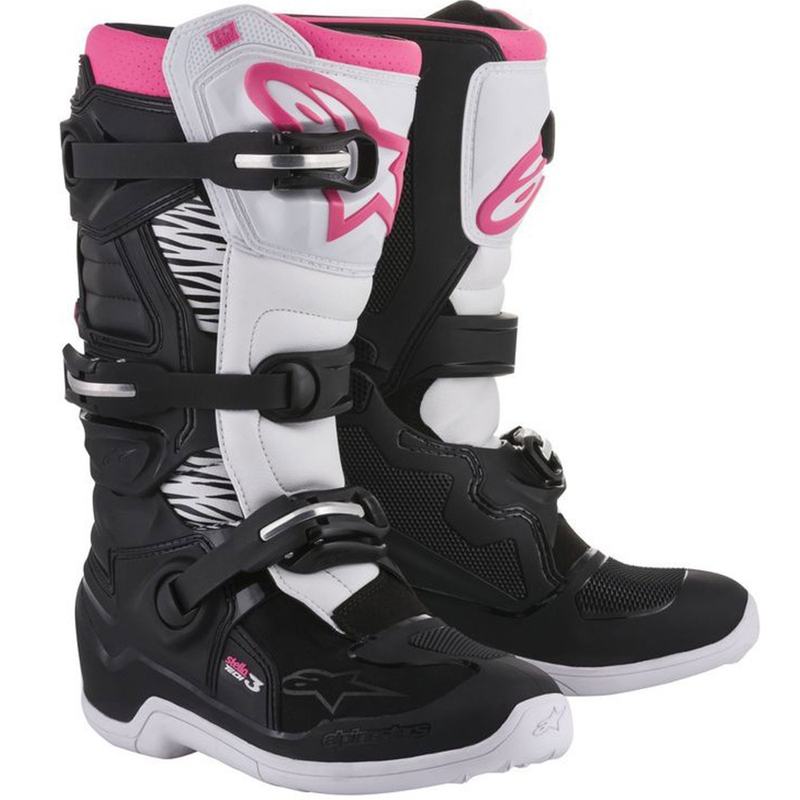 "Alpinestars" moterų "Stella Tech 3" juodos, baltos ir rožinės spalvų motociklininkų batai