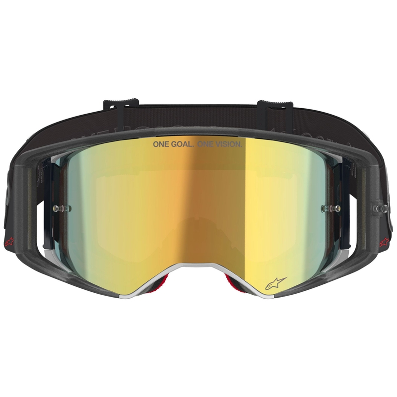 Alpinestars Supertech Vision Vista motokroso akiniai juodi su veidrodiniais auksiniais lęšiais