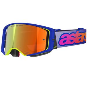 Alpinestars Supertech Vision Vista motokroso akiniai mėlyni-geltoni-violetiniai su veidrodiniais raudonais lęšiais