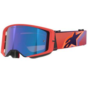 Alpinestars Supertech Vision Corp motokroso akiniai oranžinės ir violetinės spalvos su veidrodiniais mėlynais lęšiais