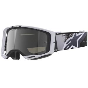 Alpinestars Supertech Vision 8 Lahnd motokroso akiniai baltos ir juodos spalvos su veidrodiniais sidabriniais lęšiais