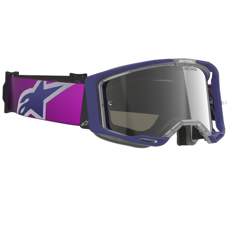Alpinestars Vision 8 Corp motokroso akiniai violetinės-juodos spalvos su veidrodiniais sidabriniais lęšiais