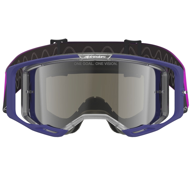 Alpinestars Vision 8 Corp motokroso akiniai violetinės-juodos spalvos su veidrodiniais sidabriniais lęšiais