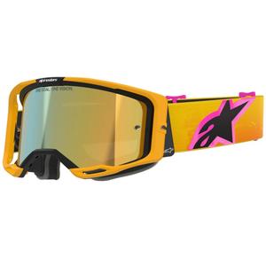 Alpinestars Vision 8 Corp motokroso akiniai oranžiniai-geltona-rožiniai su veidrodiniais auksiniais lęšiais