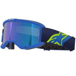 Alpinestars Vision 5 Corp blue-fluo yellow-black motokroso akiniai su veidrodiniais mėlynais lęšiais
