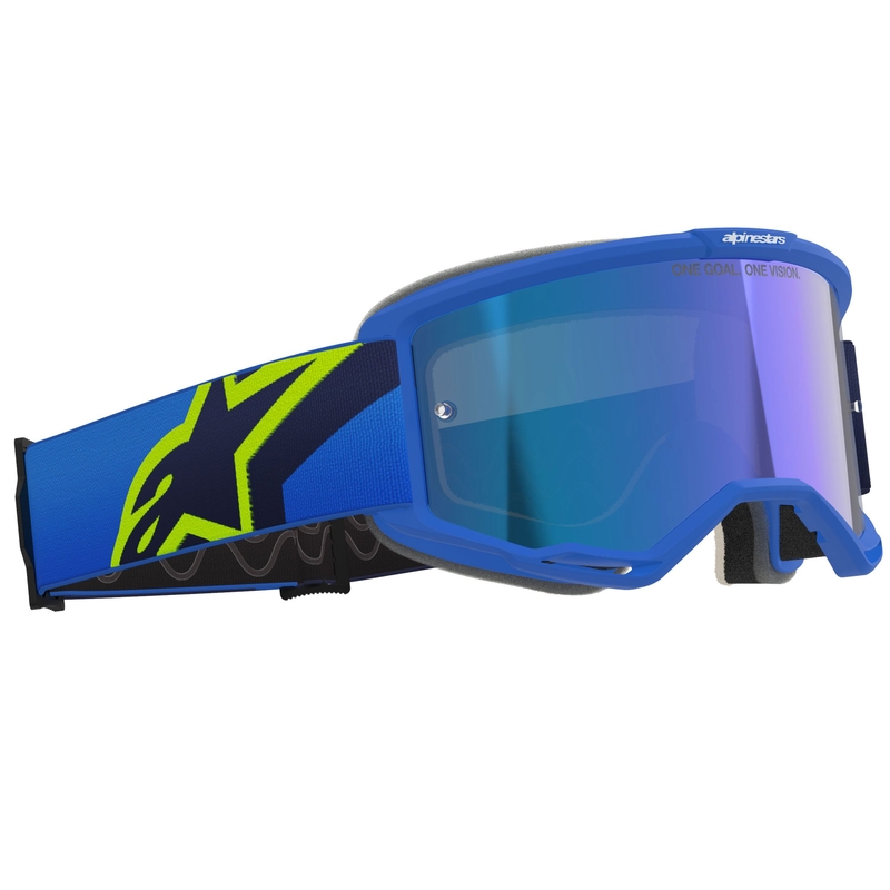 Alpinestars Vision 5 Corp blue-fluo yellow-black motokroso akiniai su veidrodiniais mėlynais lęšiais