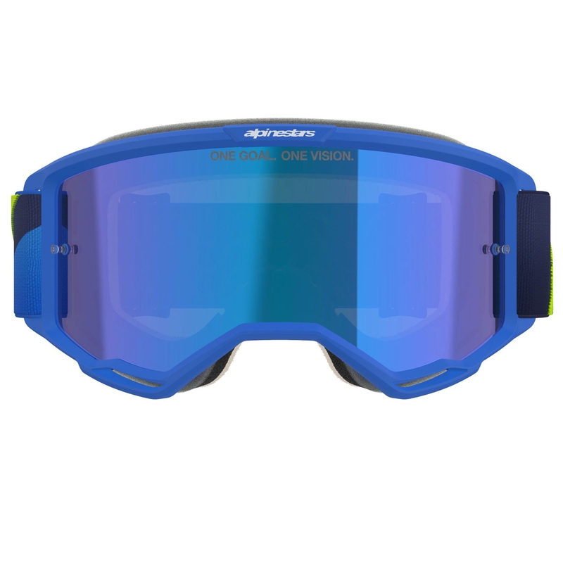 Alpinestars Vision 5 Corp blue-fluo yellow-black motokroso akiniai su veidrodiniais mėlynais lęšiais