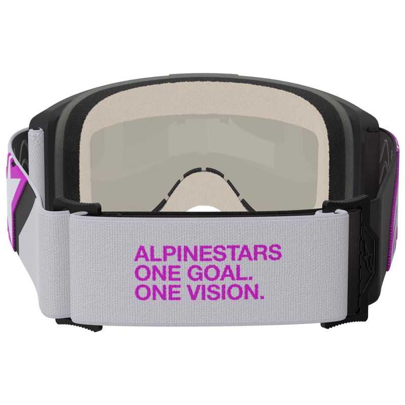 Alpinestars Vision 5 Corp Motokroso akiniai juoda-pilka-violetinė-balta su veidrodiniais sidabriniais lęšiais