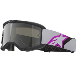 Alpinestars Vision 5 Corp Motokroso akiniai juoda-pilka-violetinė-balta su veidrodiniais sidabriniais lęšiais