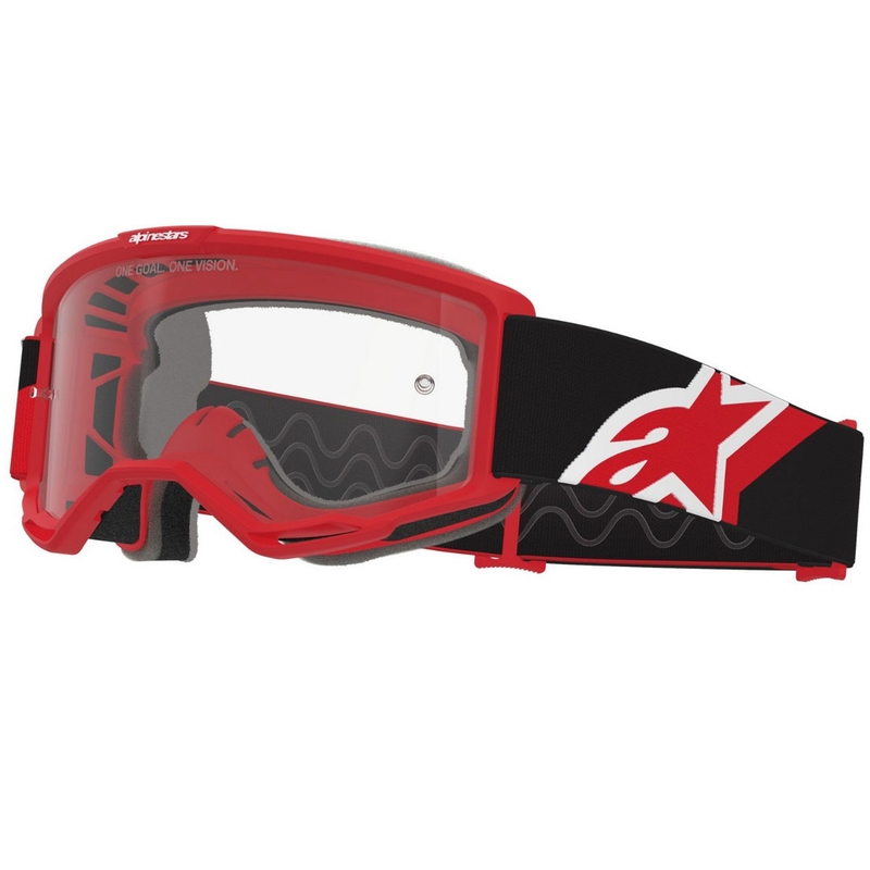 Alpinestars Vision OTG motokroso akiniai raudonai-juodai-balti su skaidriais lęšiais