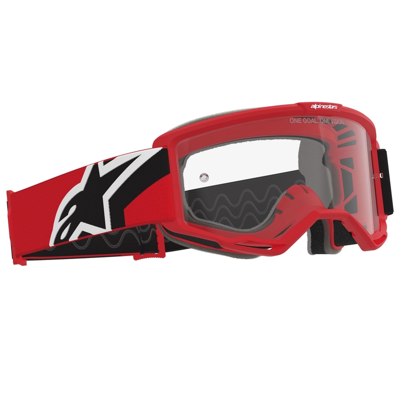Alpinestars Vision OTG motokroso akiniai raudonai-juodai-balti su skaidriais lęšiais