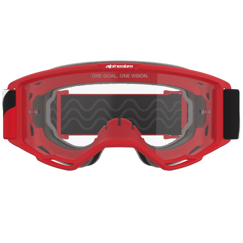 Alpinestars Vision OTG motokroso akiniai raudonai-juodai-balti su skaidriais lęšiais