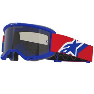 Alpinestars Vision Sand motokroso akiniai mėlyni-raudoni-balti su tamsiai dūminiais lęšiais
