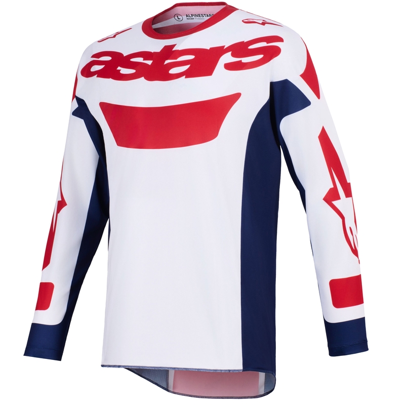 Alpinestars Racer Riway motokroso marškinėliai balta-mėlyna-raudona