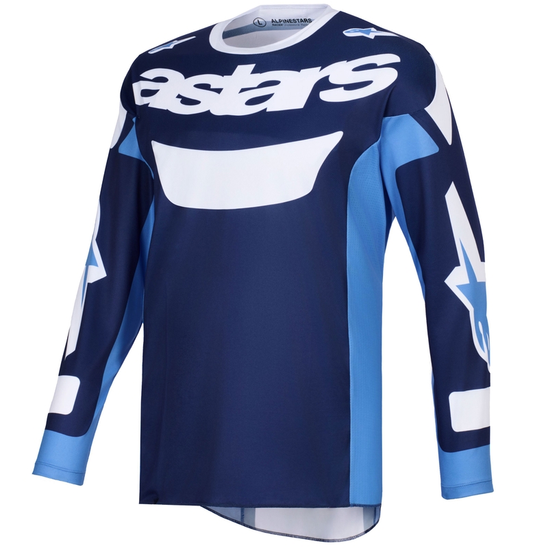 Alpinestars Racer Riway motokroso marškinėliai mėlyna-šviesiai mėlyna-balta