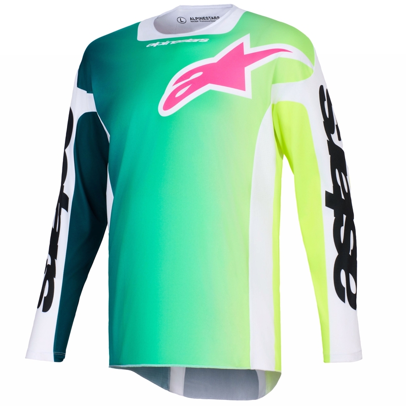Alpinestars Racer Portl motokroso marškinėliai žalia-balta-juoda