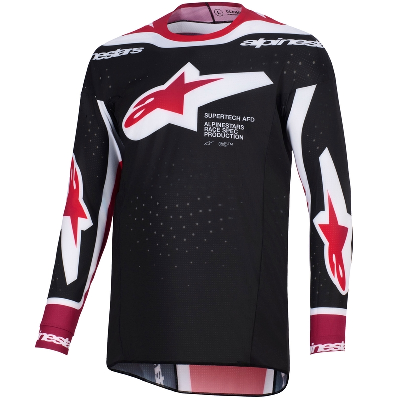 Alpinestars Supertech Pro AFD Vista motokroso marškinėliai juoda-raudona-balta