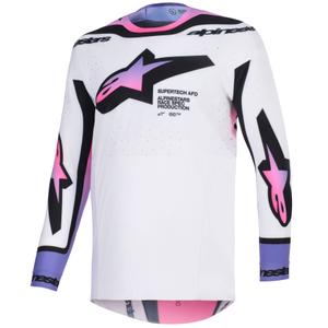 Alpinestars Supertech Pro AFD Vista motokroso marškinėliai balta-violetinė-juoda