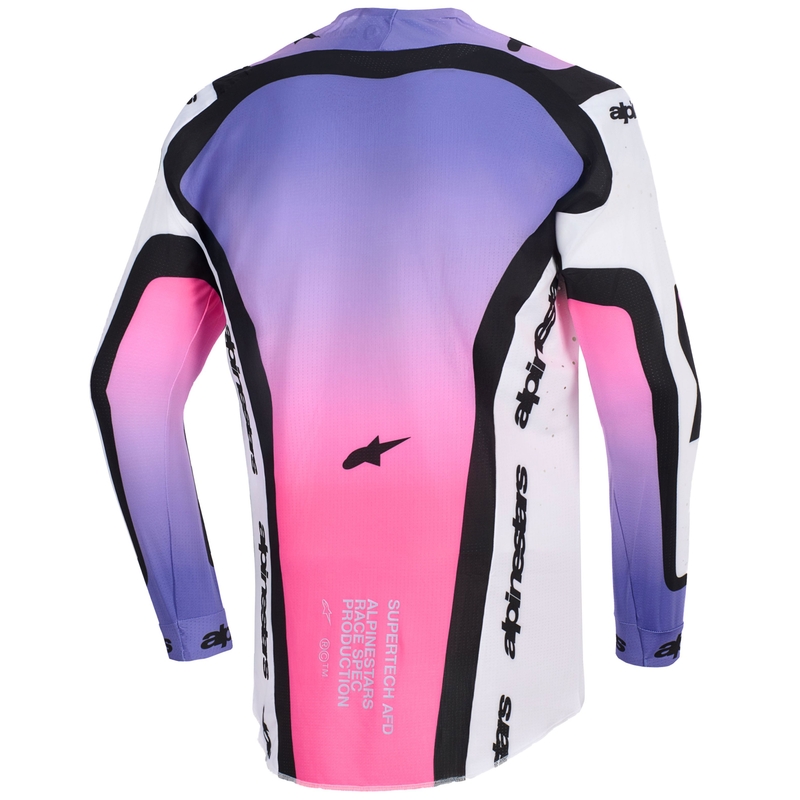Alpinestars Supertech Pro AFD Vista motokroso marškinėliai balta-violetinė-juoda