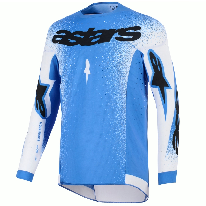 Alpinestars Supertech Scenz Motokroso marškinėliai mėlyna ir balta