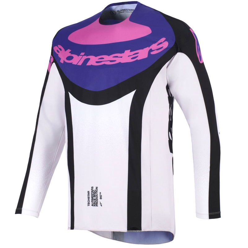 Alpinestars Techstar Knif motokroso marškinėliai juoda-šviesiai pilka-violetinė