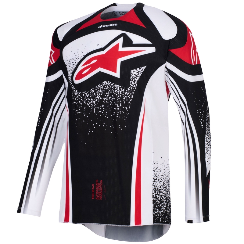 Alpinestars Techstar Nomur motokroso marškinėliai juodi, balti ir raudoni