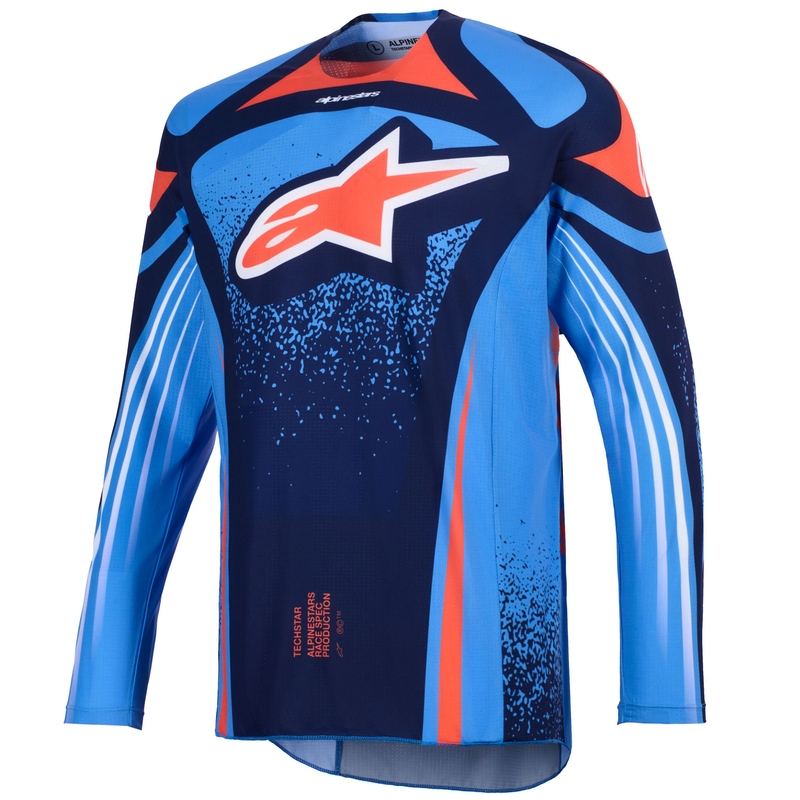 Alpinestars Techstar Nomur motokroso marškinėliai tamsiai mėlyna-oranžinė-mėlyna