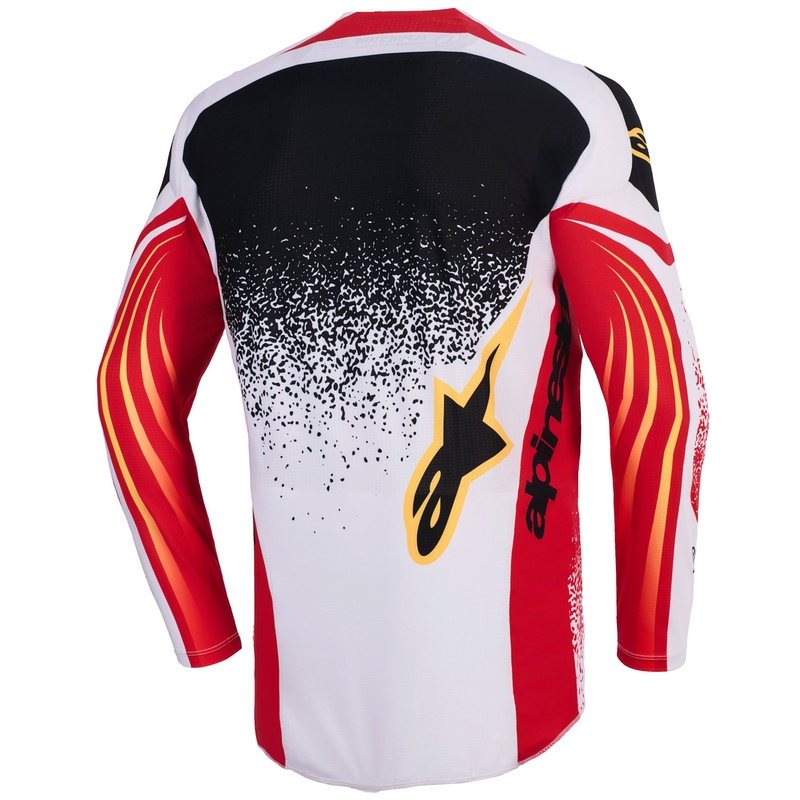 Alpinestars Techstar Nomur šviesiai pilkai raudonai juodai geltoni motokroso marškinėliai