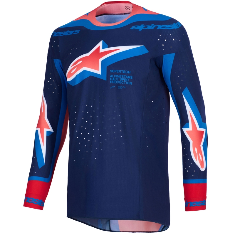 Alpinestars Supertech Vista motokroso marškinėliai tamsiai mėlyna-koralinė-kobaltinė