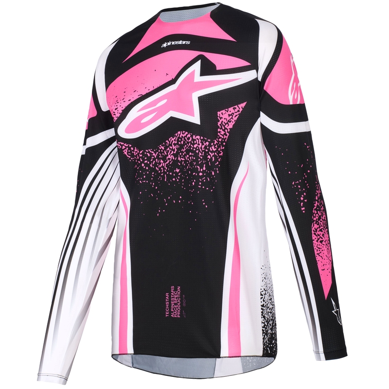 Alpinestars Stella Techstar Nomur Motokroso marškinėliai moterims Juodos, baltos ir rožinės spalvos