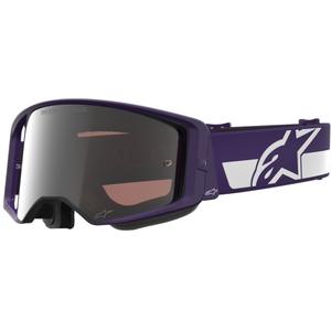 Alpinestars Supertech Vision Hunta96 XXV motokroso akiniai violetinės ir baltos spalvos su veidrodiniu sidabriniu stiklu