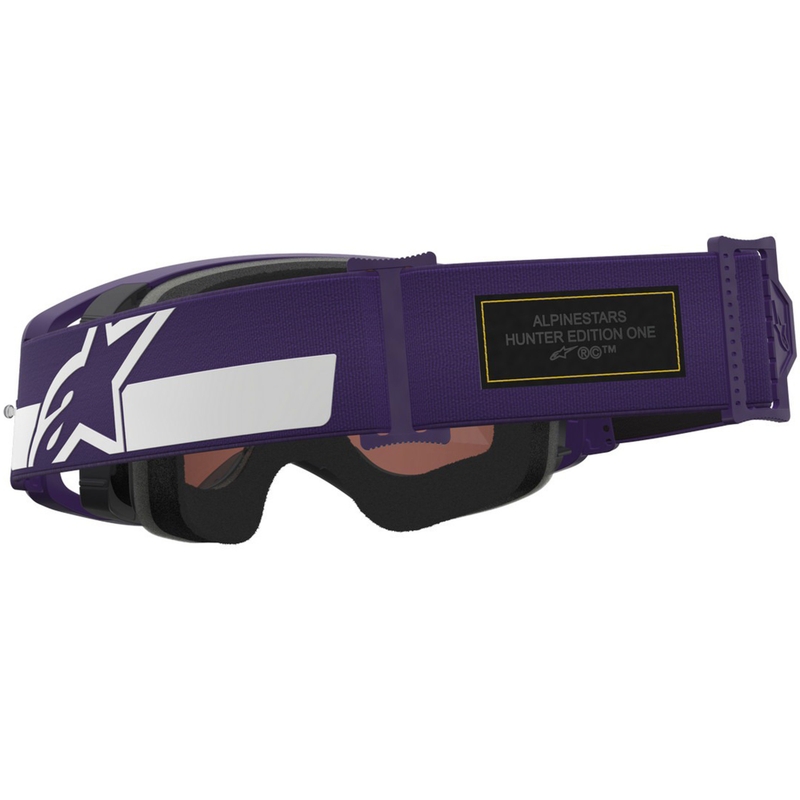 Alpinestars Supertech Vision Hunta96 XXV motokroso akiniai violetinės ir baltos spalvos su veidrodiniu sidabriniu stiklu