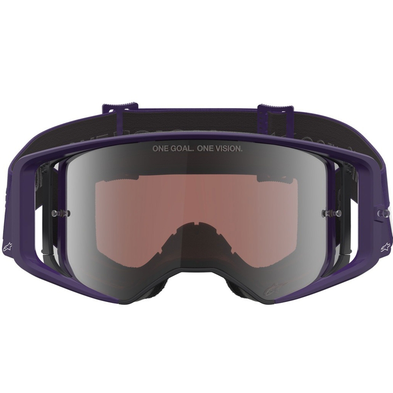 Alpinestars Supertech Vision Hunta96 XXV motokroso akiniai violetinės ir baltos spalvos su veidrodiniu sidabriniu stiklu