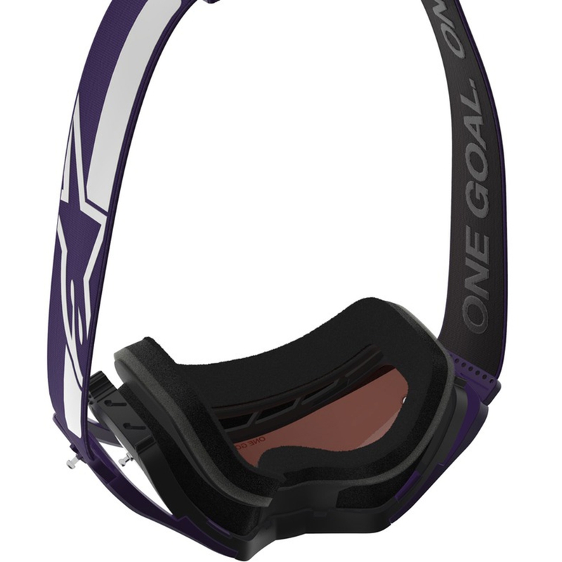 Alpinestars Supertech Vision Hunta96 XXV motokroso akiniai violetinės ir baltos spalvos su veidrodiniu sidabriniu stiklu