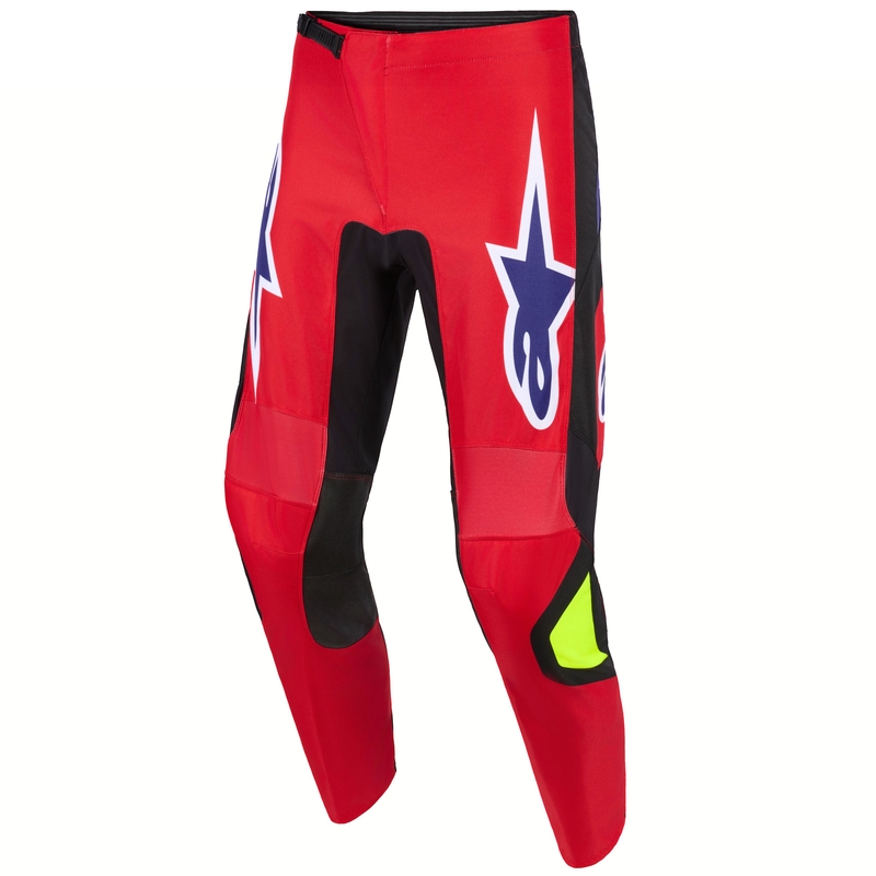 Alpinestars Fluid Grid motokroso kelnės raudonai-juoda-violetinė-fluo geltona