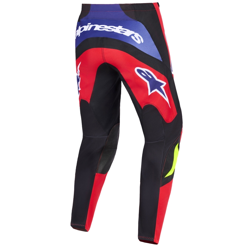 Alpinestars Fluid Grid motokroso kelnės raudonai-juoda-violetinė-fluo geltona