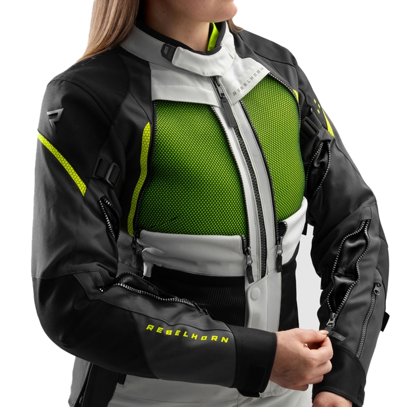 Moteriška motociklininko striukė Rebelhorn Hardy 3.0 Black-Gray-Fluo Yellow