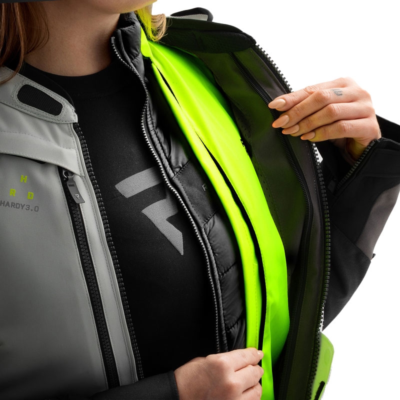Moteriška motociklininko striukė Rebelhorn Hardy 3.0 Black-Gray-Fluo Yellow