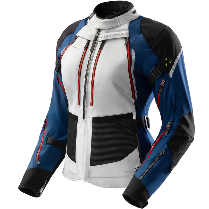 Moteriška motociklininko striukė Rebelhorn Hardy 3.0 Blue-Grey-Red