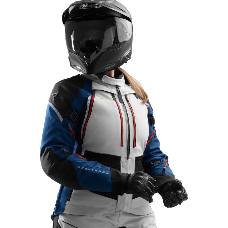 Moteriška motociklininko striukė Rebelhorn Hardy 3.0 Blue-Grey-Red