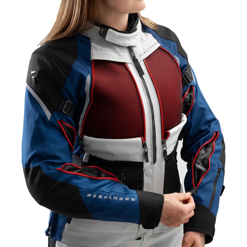 Moteriška motociklininko striukė Rebelhorn Hardy 3.0 Blue-Grey-Red